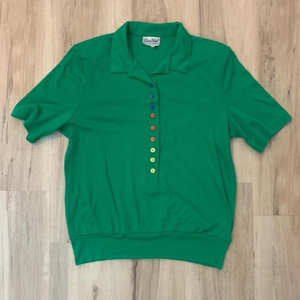 Vintage 1970s polo shirt with multi color buttons RARE Sanibel label